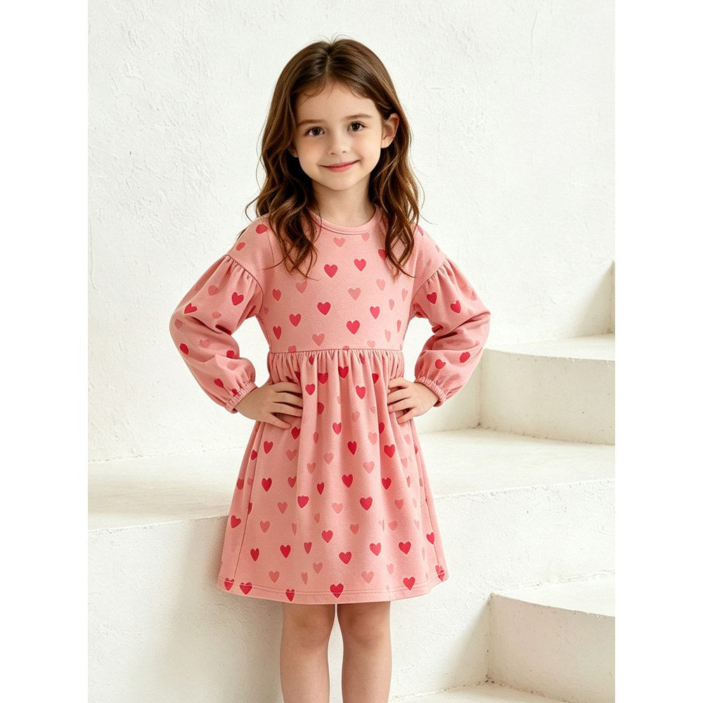 Baby Kids Girls Long Sleeves Hearts Pattern Dress
