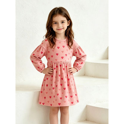 Baby Kids Girls Long Sleeves Hearts Pattern Dress