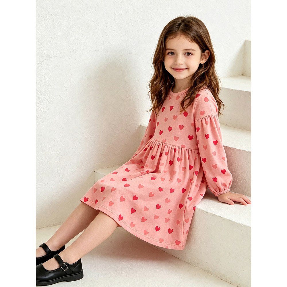 Baby Kids Girls Long Sleeves Hearts Pattern Dress