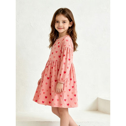 Baby Kids Girls Long Sleeves Hearts Pattern Dress