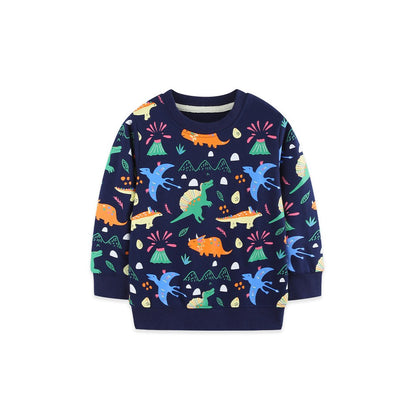 Kids Boys Dinosaurs Cartoon Pattern Crew Neck Long Sleeves Sweatshirt