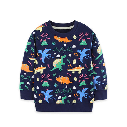 Kids Boys Dinosaurs Cartoon Pattern Crew Neck Long Sleeves Sweatshirt