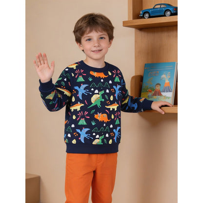 Kids Boys Dinosaurs Cartoon Pattern Crew Neck Long Sleeves Sweatshirt
