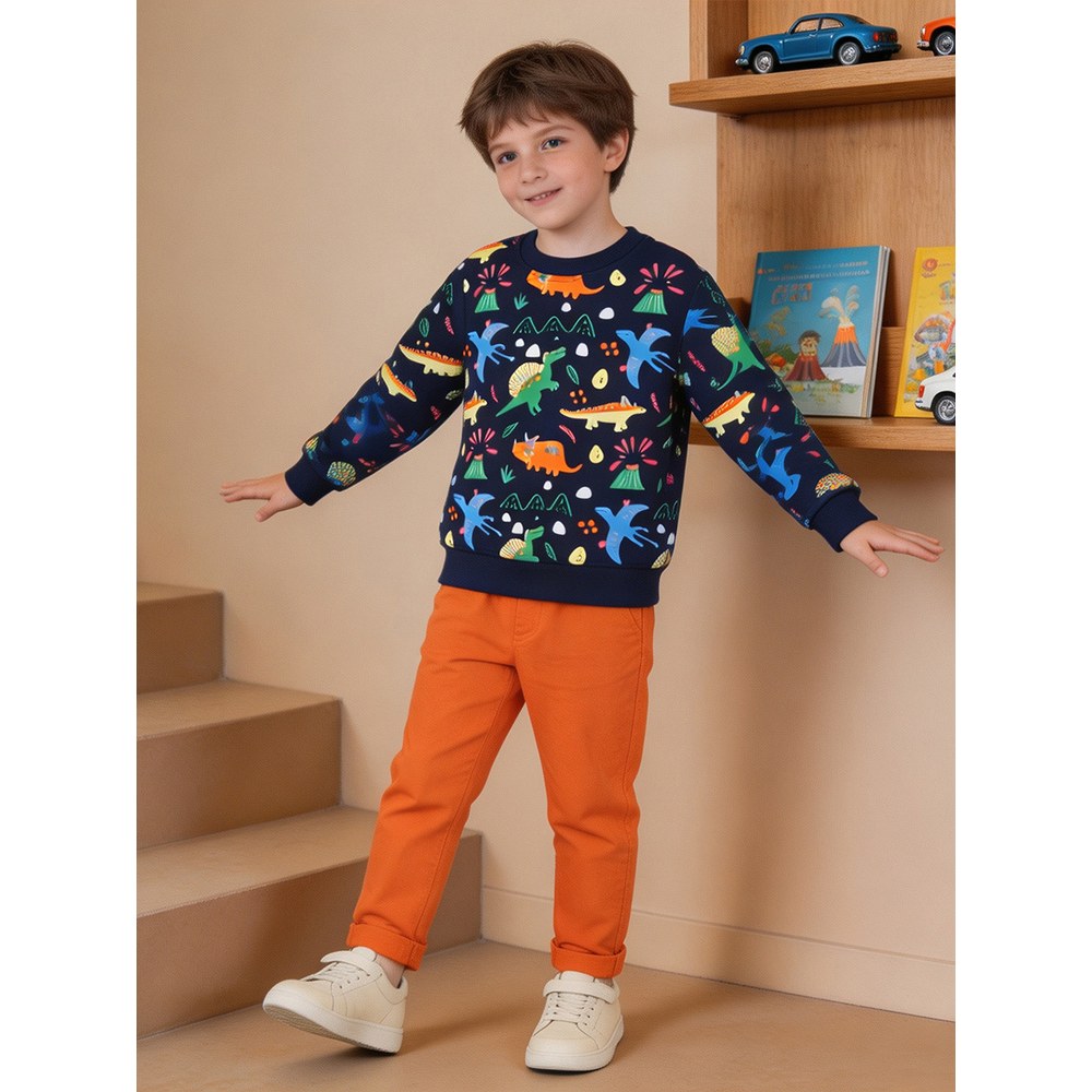 Kids Boys Dinosaurs Cartoon Pattern Crew Neck Long Sleeves Sweatshirt