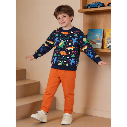 Kids Boys Dinosaurs Cartoon Pattern Crew Neck Long Sleeves Sweatshirt