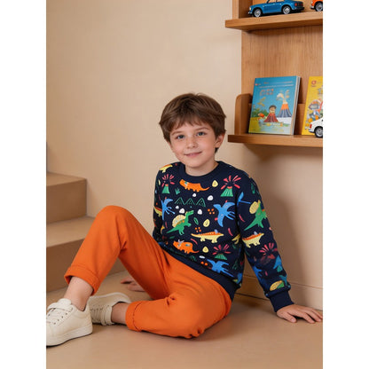 Kids Boys Dinosaurs Cartoon Pattern Crew Neck Long Sleeves Sweatshirt