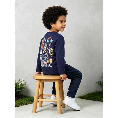 Kids Boys Cartoon Pattern Crew Neck Long Sleeves Top