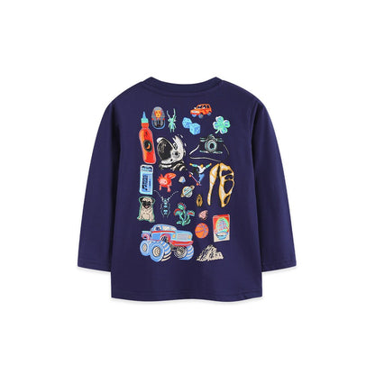 Kids Boys Cartoon Pattern Crew Neck Long Sleeves Top