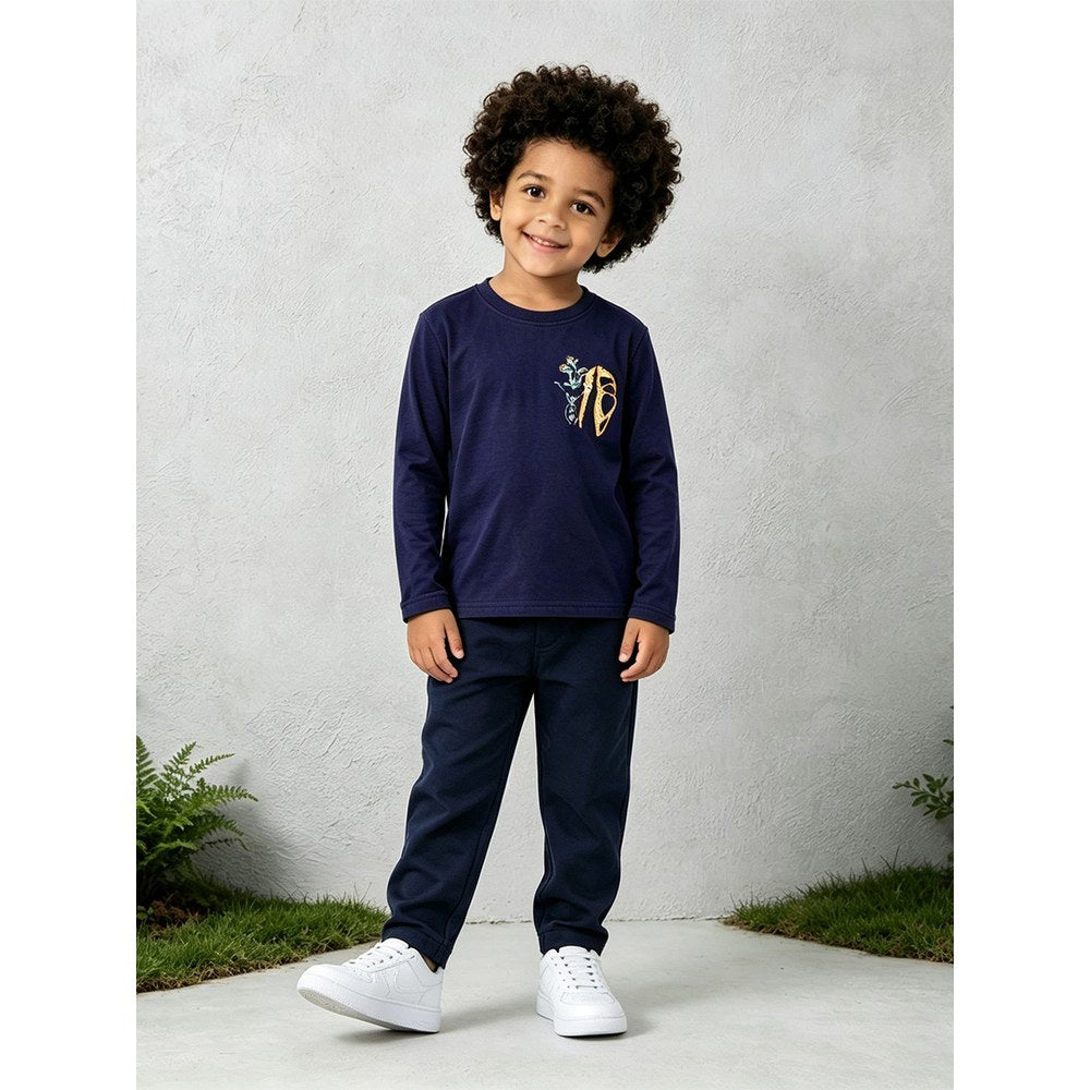 Kids Boys Cartoon Pattern Crew Neck Long Sleeves Top
