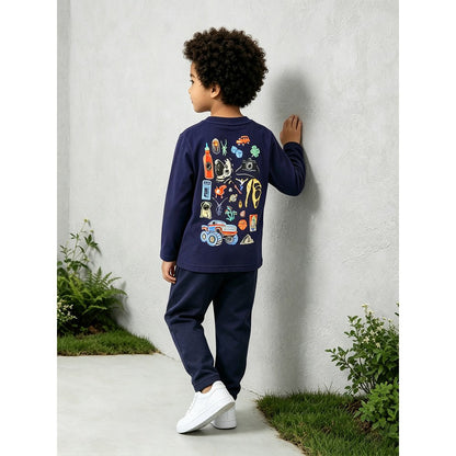 Kids Boys Cartoon Pattern Crew Neck Long Sleeves Top