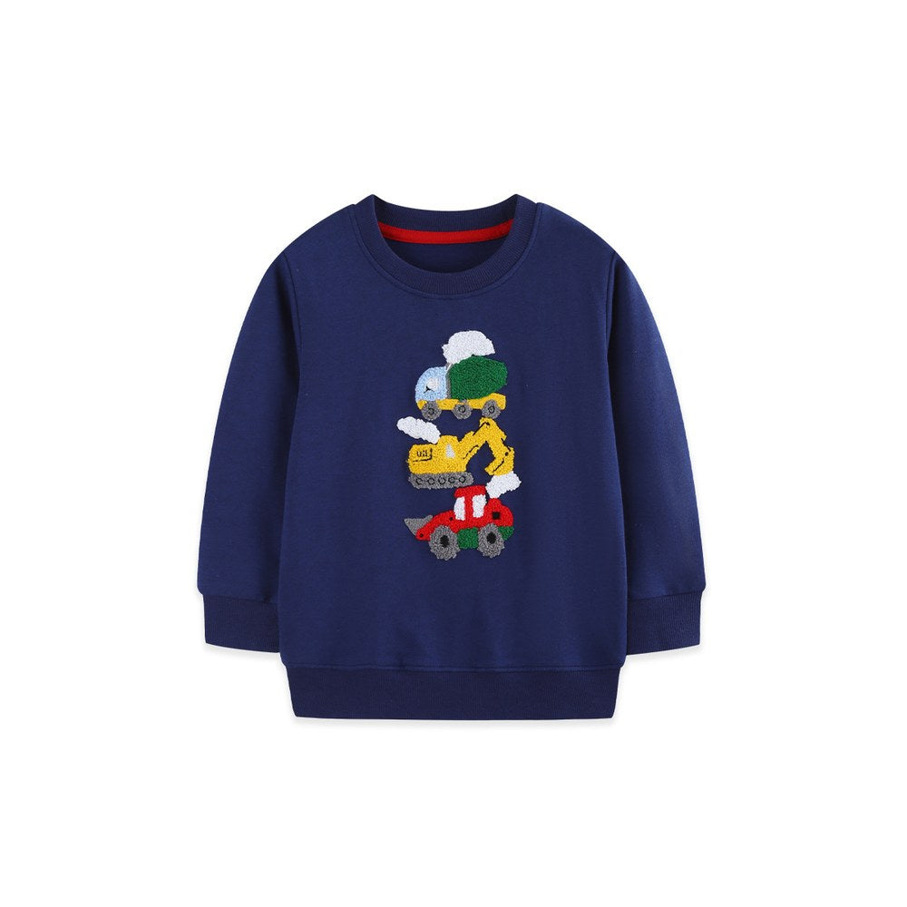 Kids Boys Fluffy Cartoon Pattern Crew Neck Long Sleeves Sweatshirt