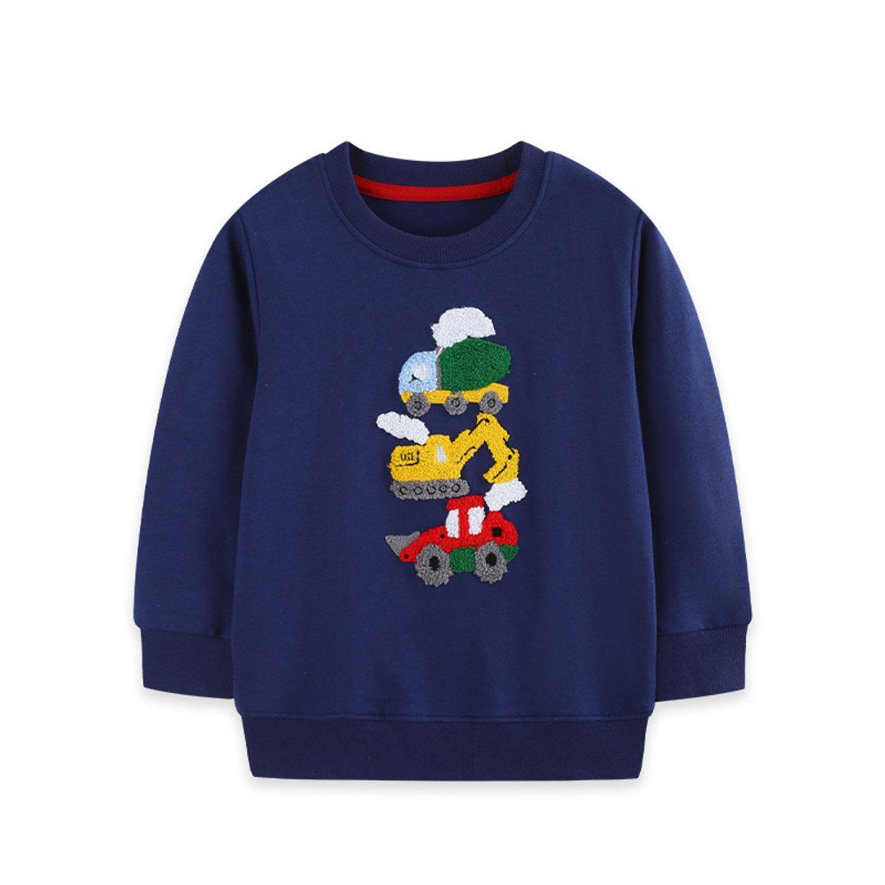Kids Boys Fluffy Cartoon Pattern Crew Neck Long Sleeves Sweatshirt