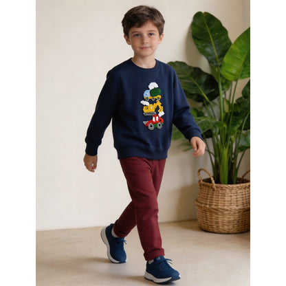 Kids Boys Fluffy Cartoon Pattern Crew Neck Long Sleeves Sweatshirt