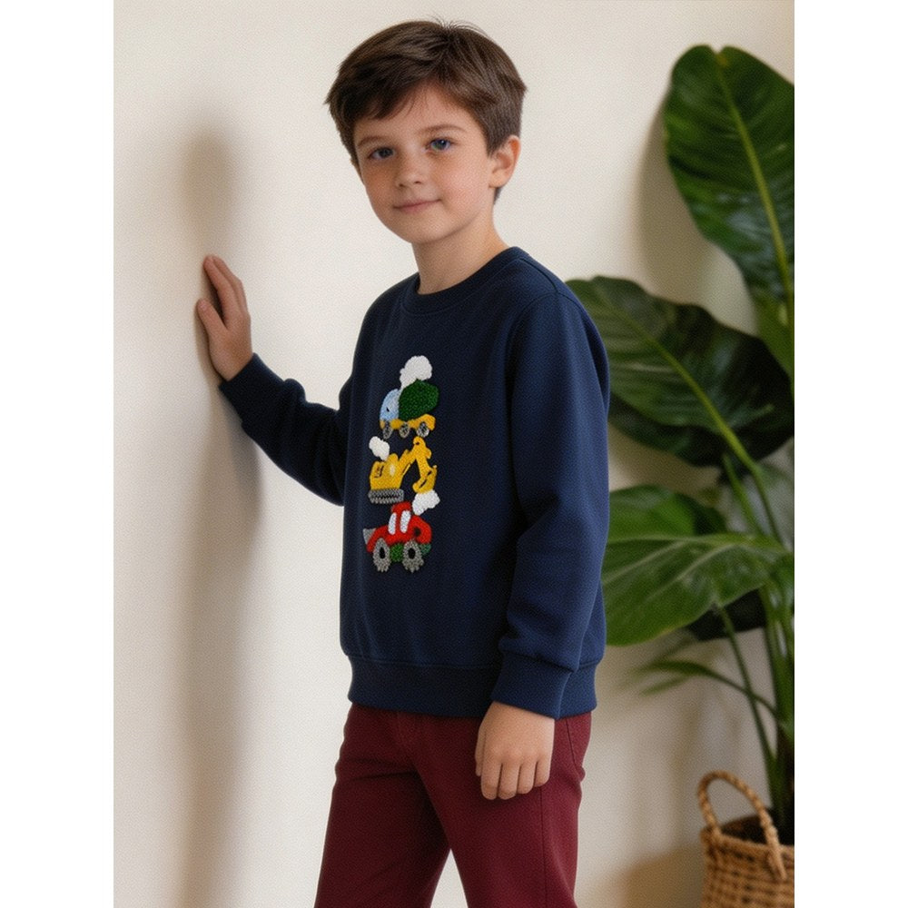 Kids Boys Fluffy Cartoon Pattern Crew Neck Long Sleeves Sweatshirt