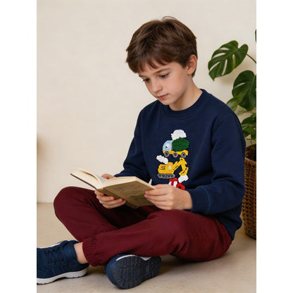 Kids Boys Fluffy Cartoon Pattern Crew Neck Long Sleeves Sweatshirt