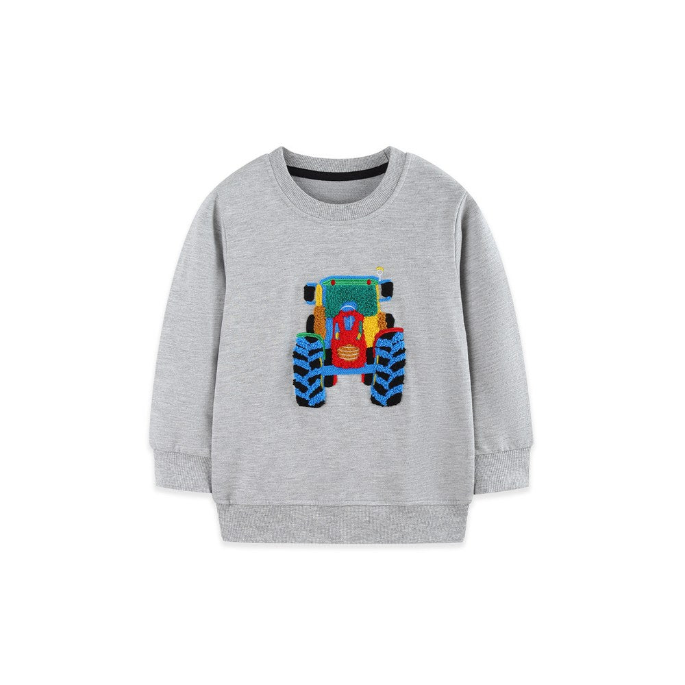 Kids Boys Fluffy Cartoon Pattern Crew Neck Long Sleeves Sweatshirt