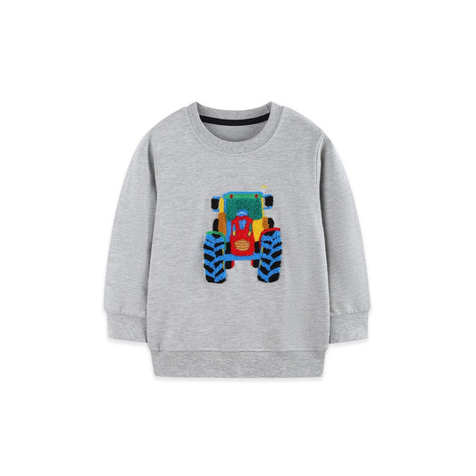 Kids Boys Fluffy Cartoon Pattern Crew Neck Long Sleeves Sweatshirt