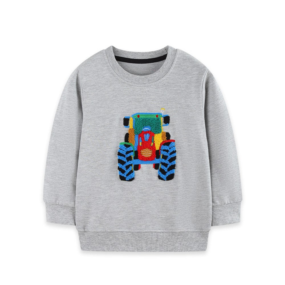Kids Boys Fluffy Cartoon Pattern Crew Neck Long Sleeves Sweatshirt