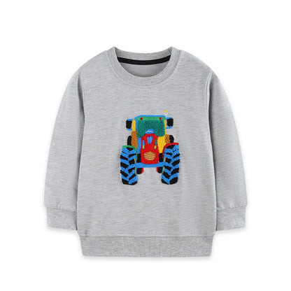 Kids Boys Fluffy Cartoon Pattern Crew Neck Long Sleeves Sweatshirt