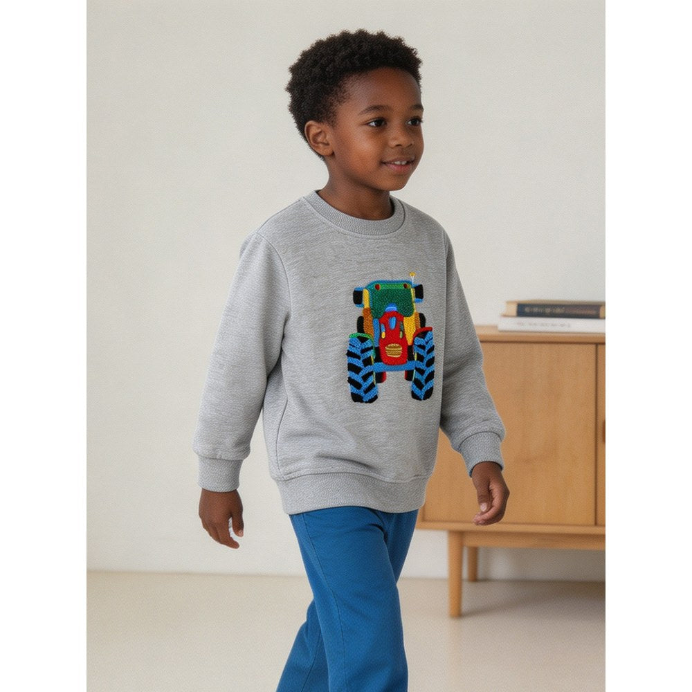 Kids Boys Fluffy Cartoon Pattern Crew Neck Long Sleeves Sweatshirt