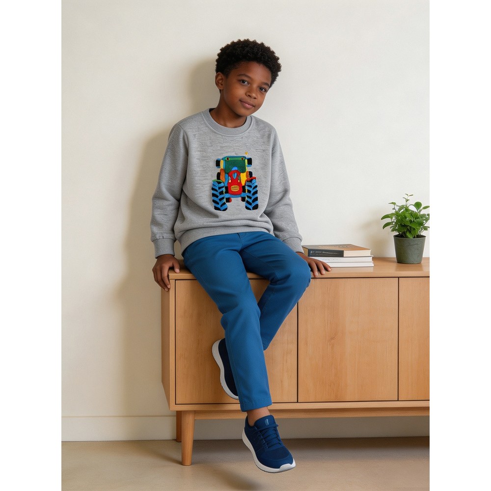 Kids Boys Fluffy Cartoon Pattern Crew Neck Long Sleeves Sweatshirt