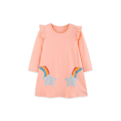 Baby Kids Girls Long Sleeves Rainbow and Star Pattern Dress