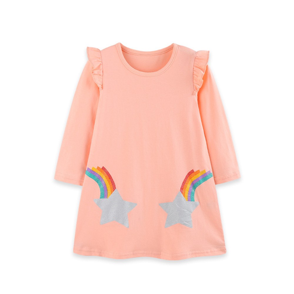 Baby Kids Girls Long Sleeves Rainbow and Star Pattern Dress