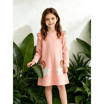 Baby Kids Girls Long Sleeves Rainbow and Star Pattern Dress