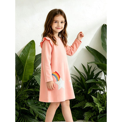 Baby Kids Girls Long Sleeves Rainbow and Star Pattern Dress