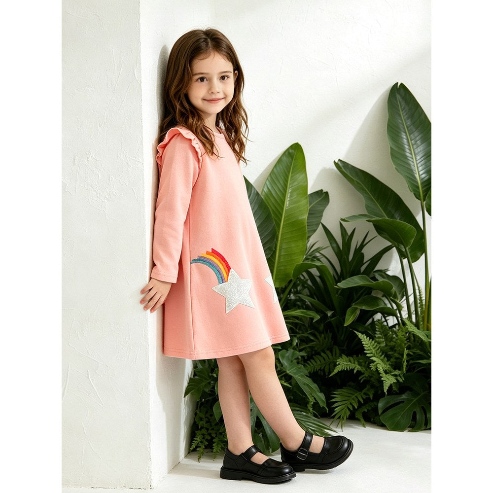 Baby Kids Girls Long Sleeves Rainbow and Star Pattern Dress