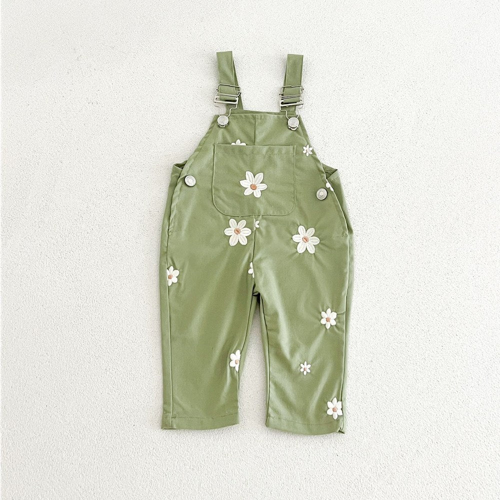 Baby Girls Sleeveless Flowers Pattern Overalls
