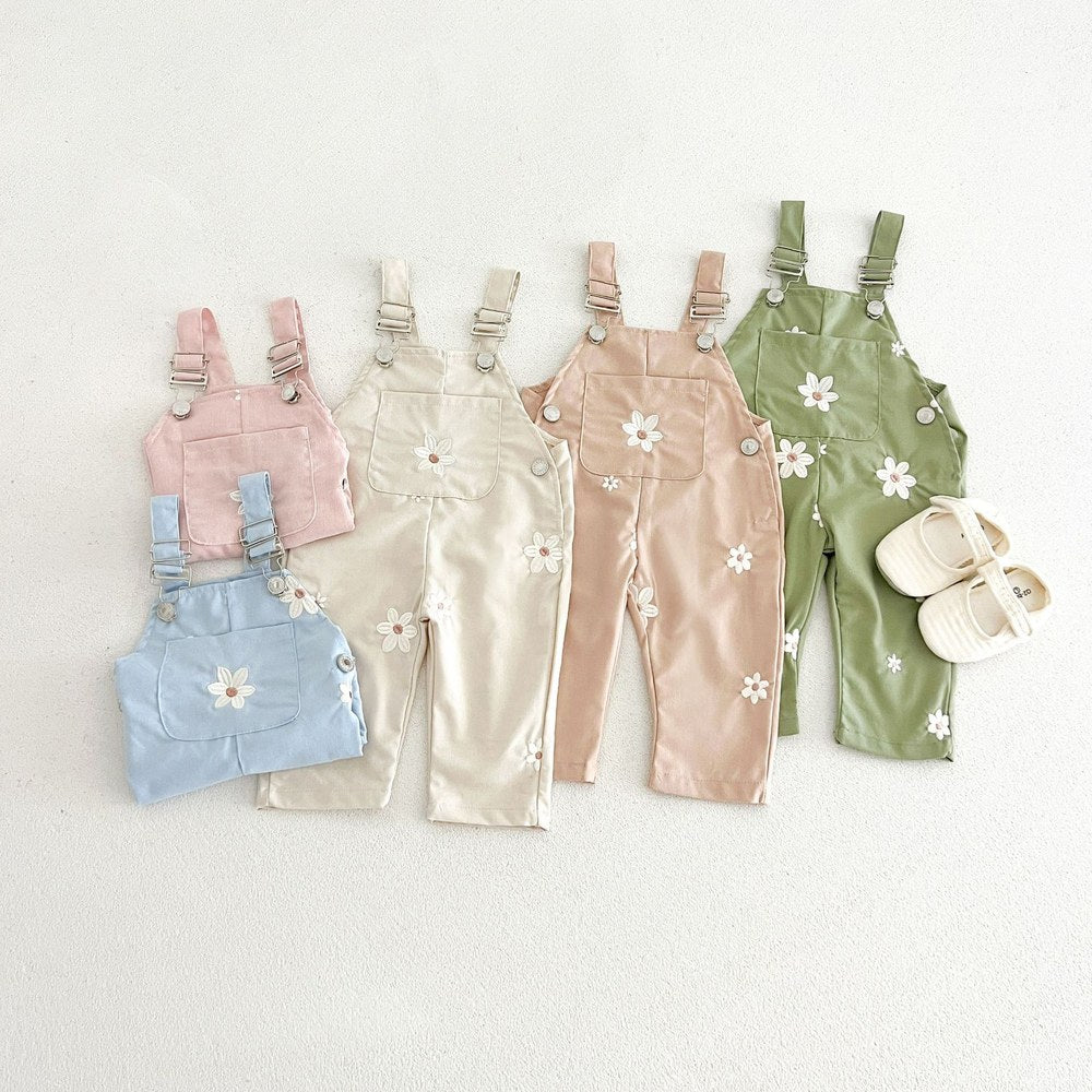 Baby Girls Sleeveless Flowers Pattern Overalls