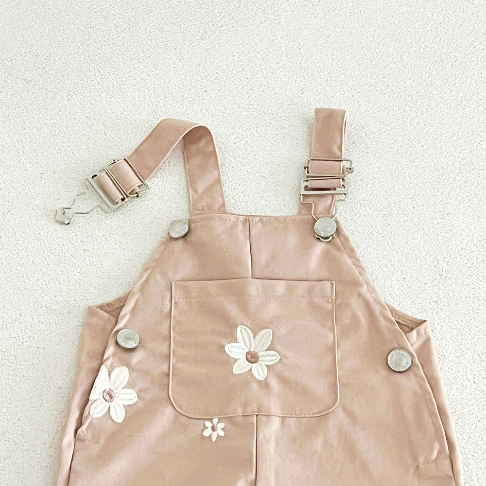 Baby Girls Sleeveless Flowers Pattern Overalls