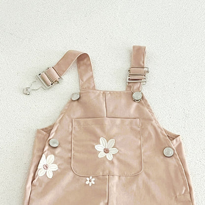 Baby Girls Sleeveless Flowers Pattern Overalls