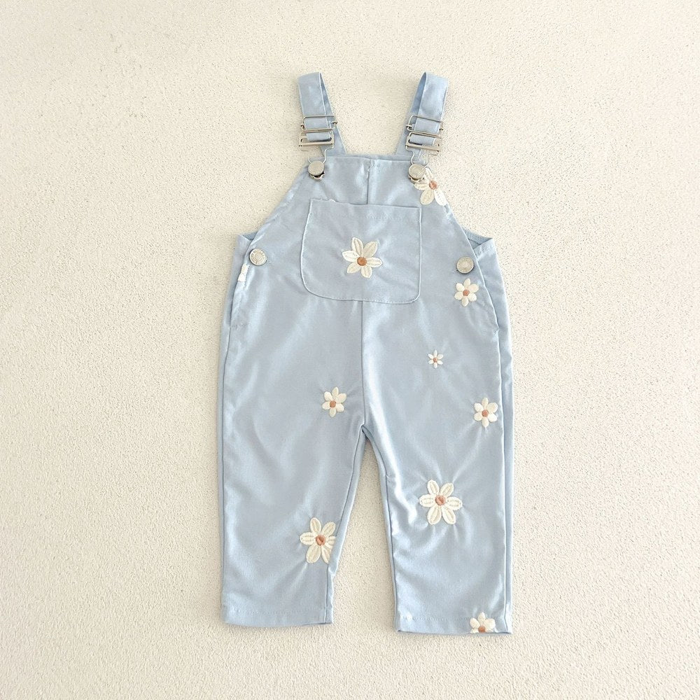 Baby Girls Sleeveless Flowers Pattern Overalls