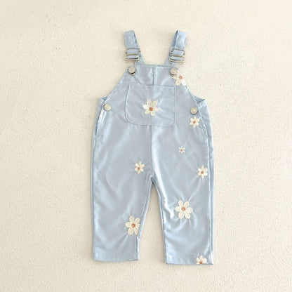 Baby Girls Sleeveless Flowers Pattern Overalls