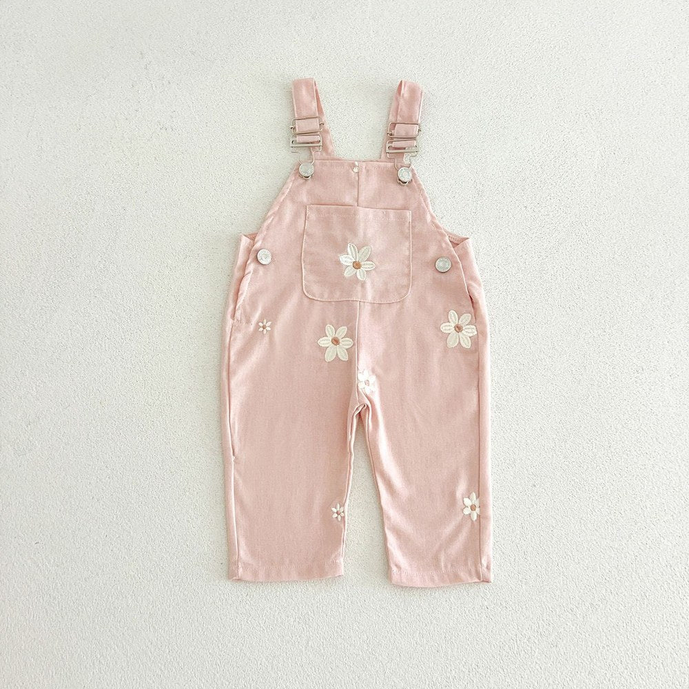 Baby Girls Sleeveless Flowers Pattern Overalls
