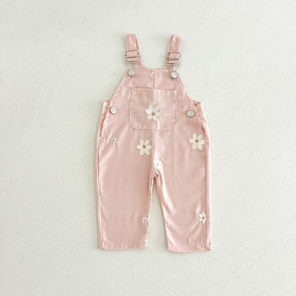 Baby Girls Sleeveless Flowers Pattern Overalls