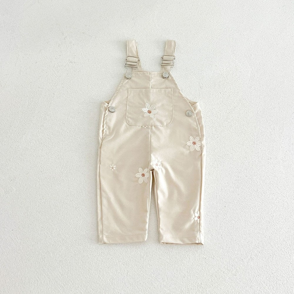 Baby Girls Sleeveless Flowers Pattern Overalls