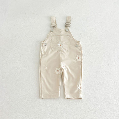Baby Girls Sleeveless Flowers Pattern Overalls