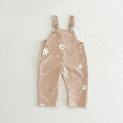 Baby Girls Sleeveless Flowers Pattern Overalls