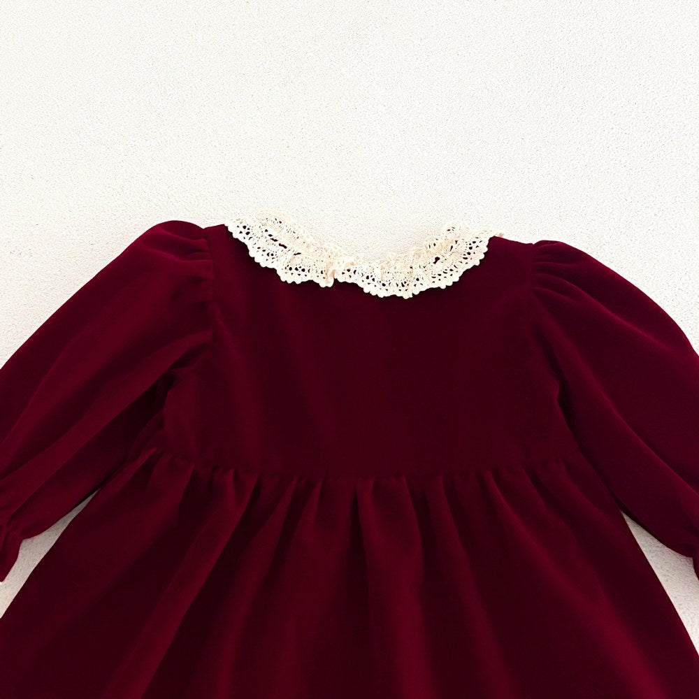 Baby Kids Girls Princess Vintage Long Sleeves Lace Trim Dress