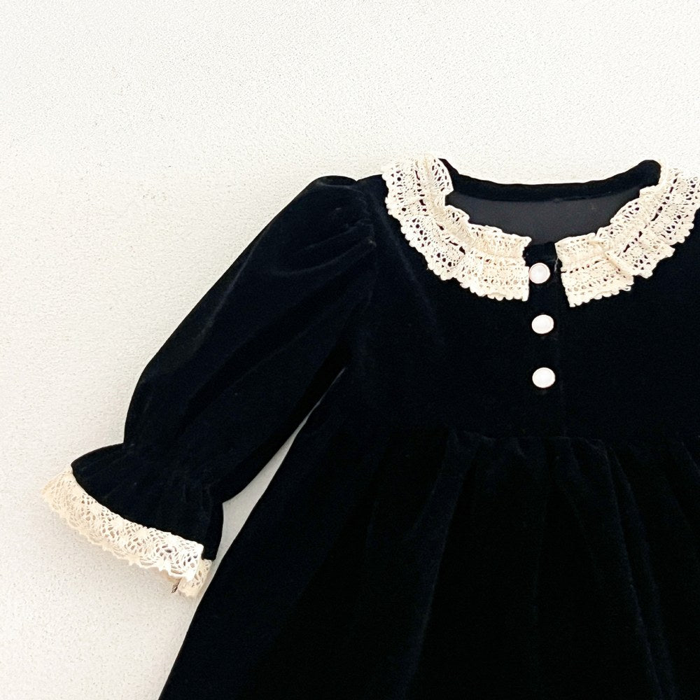 Baby Kids Girls Princess Vintage Long Sleeves Lace Trim Dress