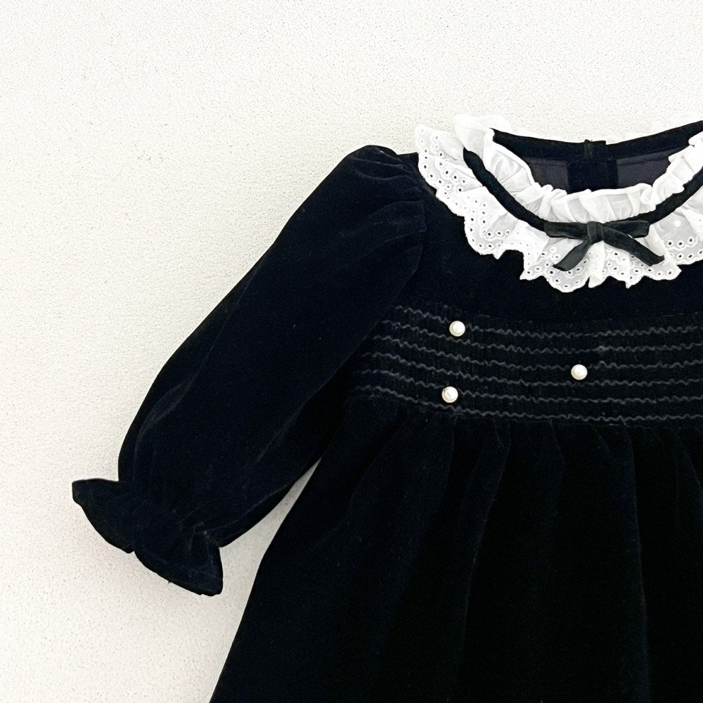 Baby Kids Girls Princess Vintage Long Sleeves Lace Trim Dress