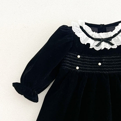 Baby Kids Girls Princess Vintage Long Sleeves Lace Trim Dress