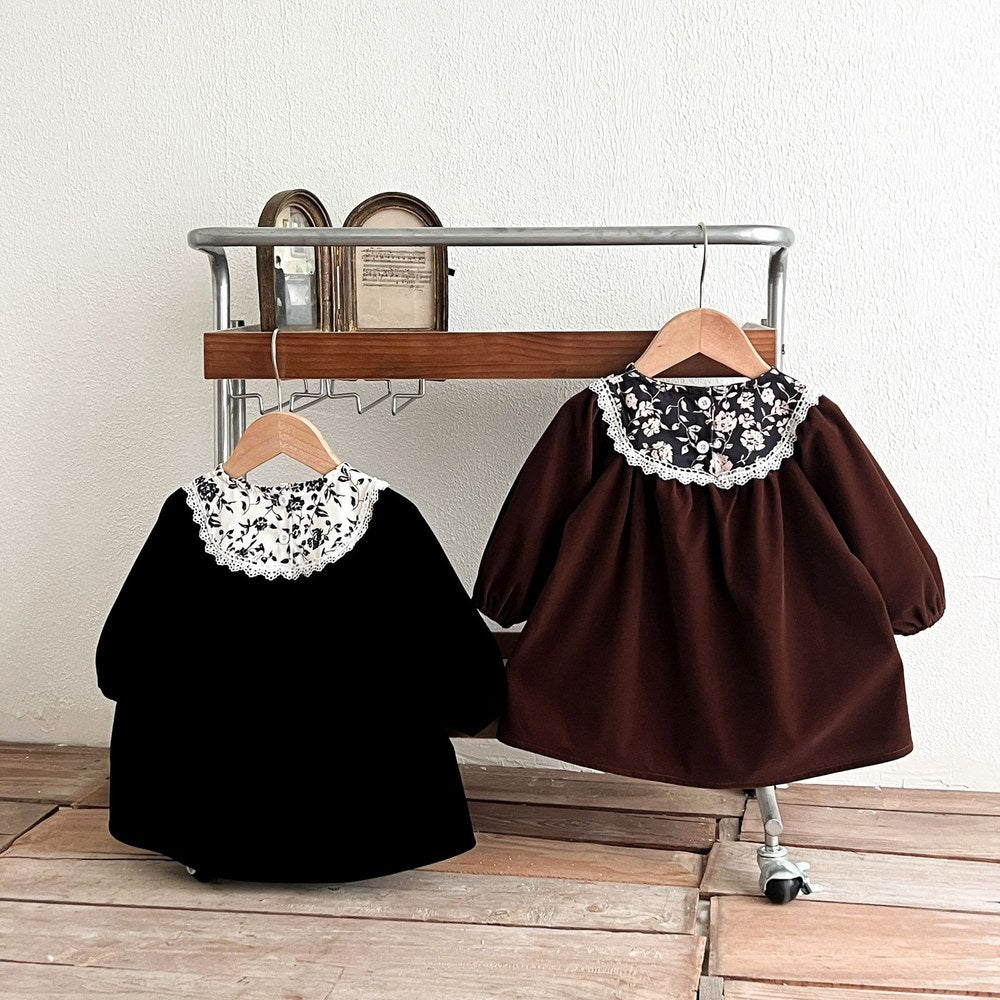 Baby Kids Girls Princess Long Sleeves Vintage Floral Dress