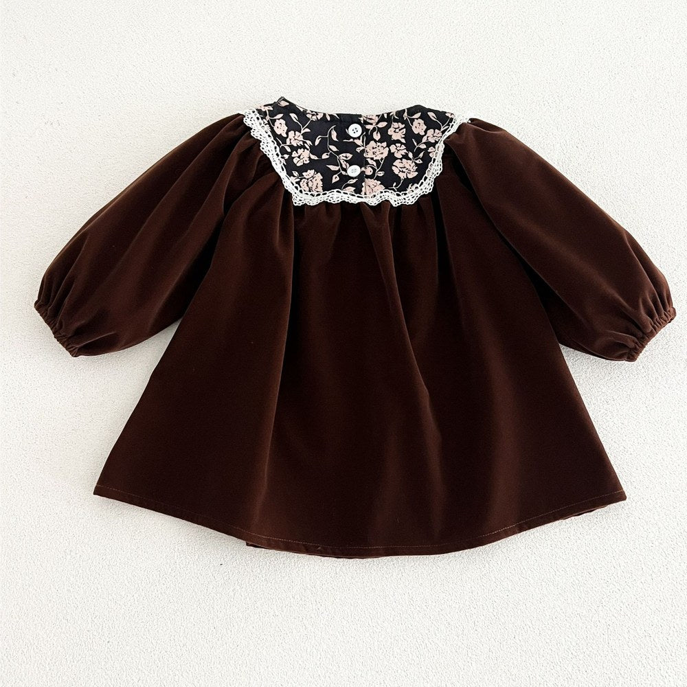 Baby Kids Girls Princess Long Sleeves Vintage Floral Dress