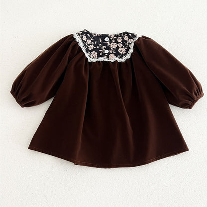 Baby Kids Girls Princess Long Sleeves Vintage Floral Dress