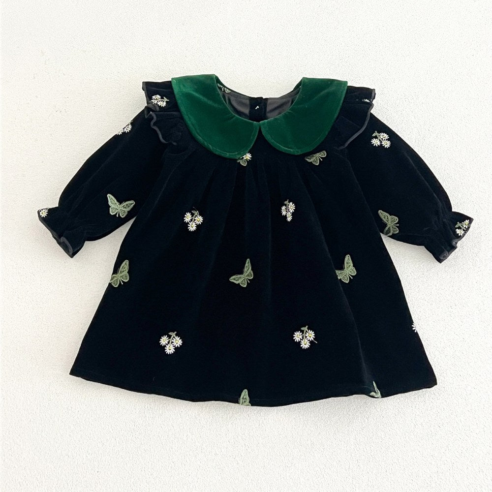 Baby Kids Girls Princess Long Sleeves Flowers Embroidered Dress