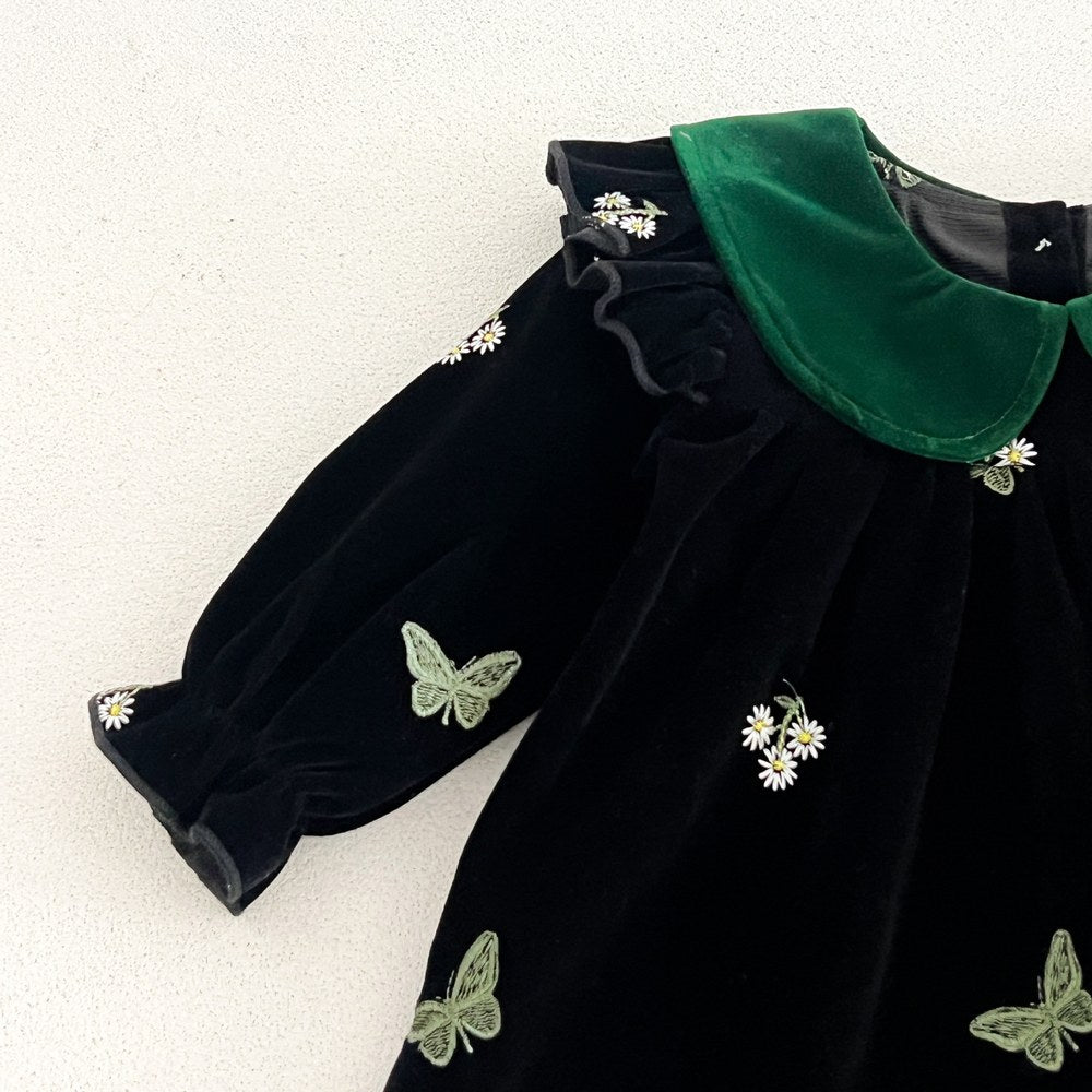 Baby Kids Girls Princess Long Sleeves Flowers Embroidered Dress